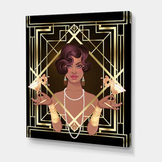 Designart - Retro Women In Golden Art Deco Geometrics I